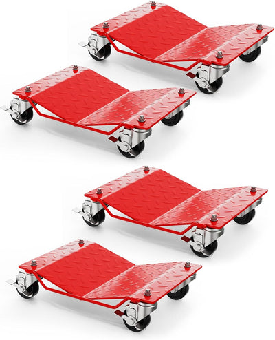 Set 4 Carros Ruedas Mudanza Automóvil 6000lb Resistente Rojo