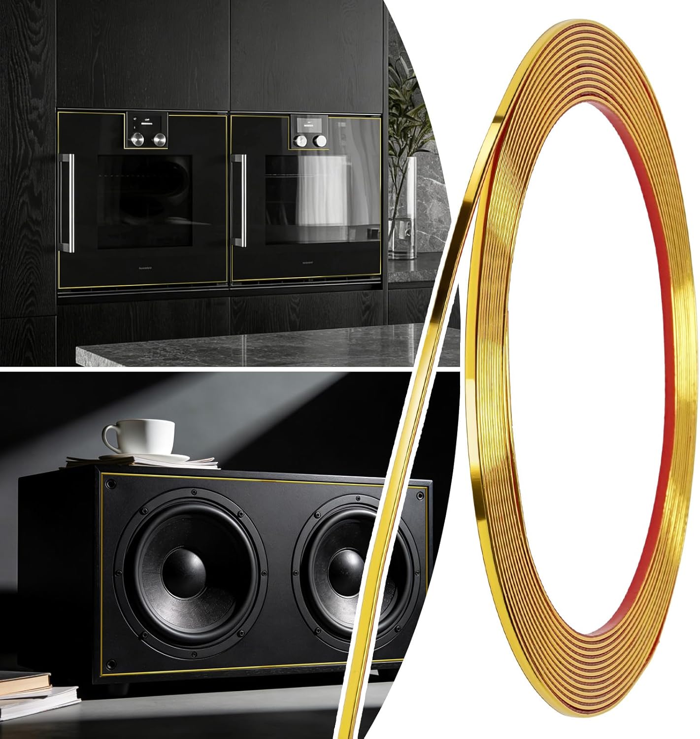 Tira decorativa borde espejo autoadhesiva 20pulg x1/8 dorada