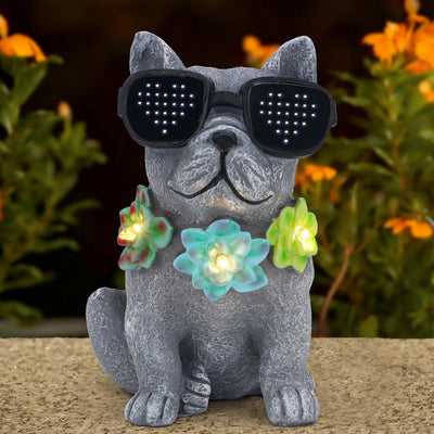 Estatuas jardín solares con perro luces LED decoración exterior