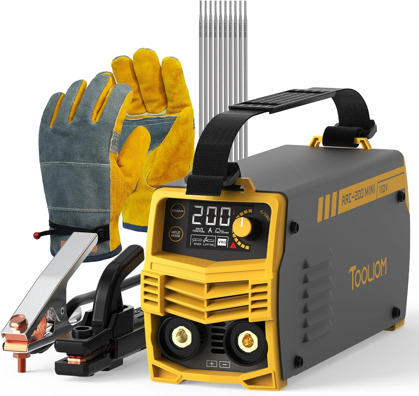 Soldadora IGBT Mini Stick 110V DC con electrodos y guantes