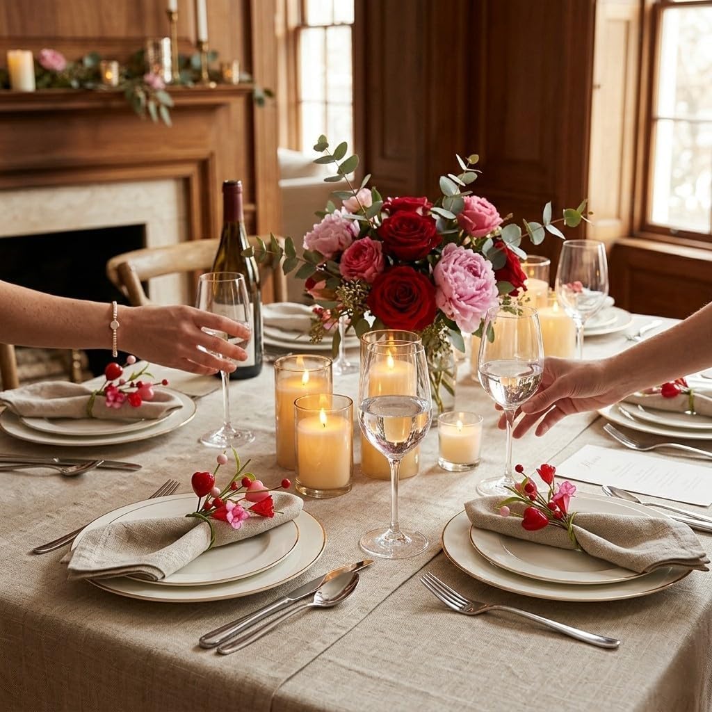 8 Servilleteros Corazón Floral Hojas Verdes Mesa Comedor
