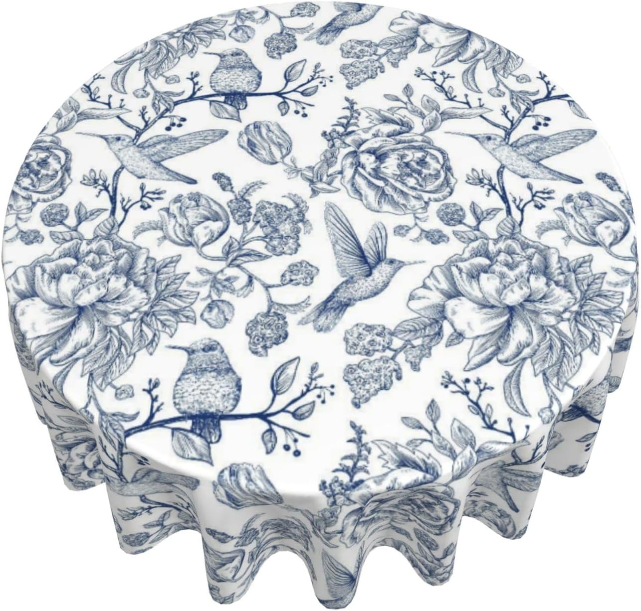 Mantel redondo floral azul vintage 60 pulgadas Chinoiserie tela poliéster