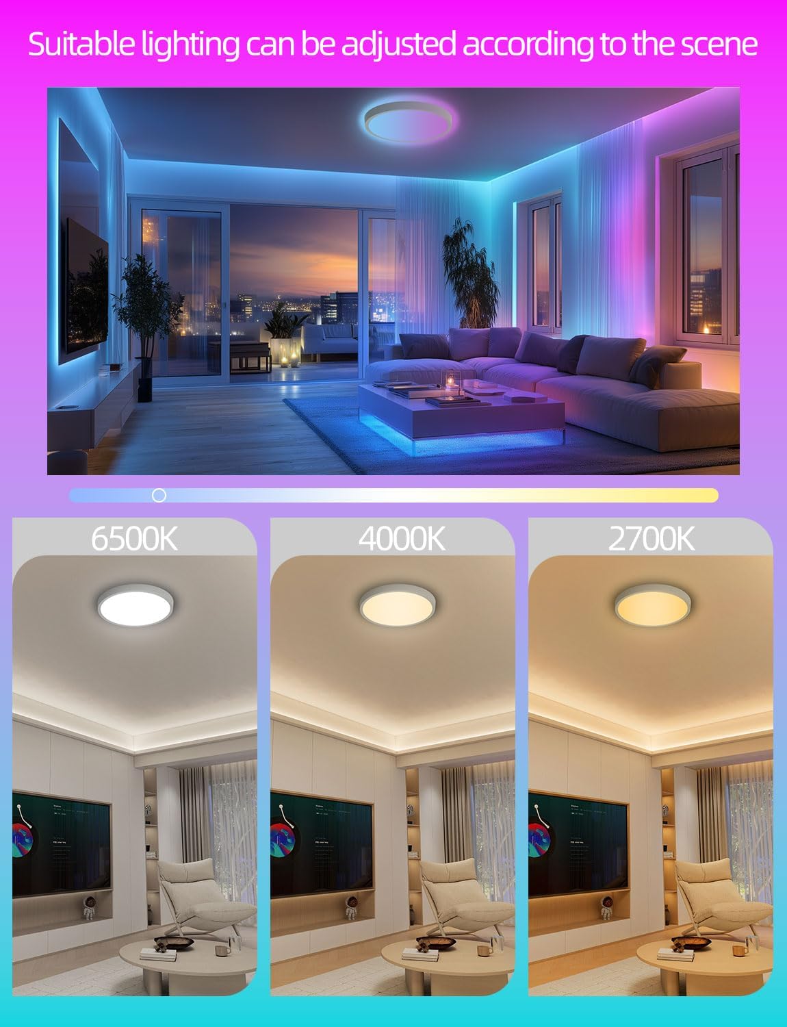 Lámpara techo LED RGBIC 12pulg 2400lm Alexa