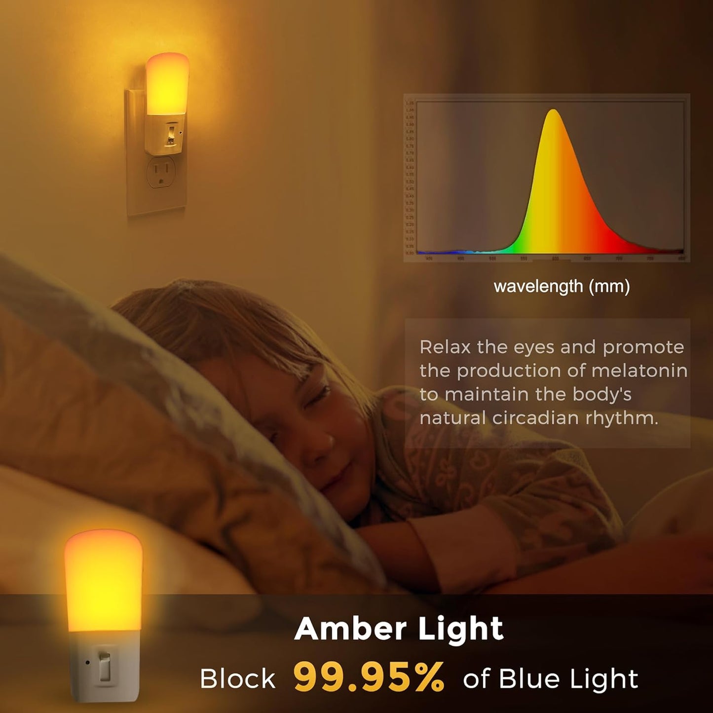 Luz Nocturna Ámbar Regulable Sensor Niños Dormitorio Baño