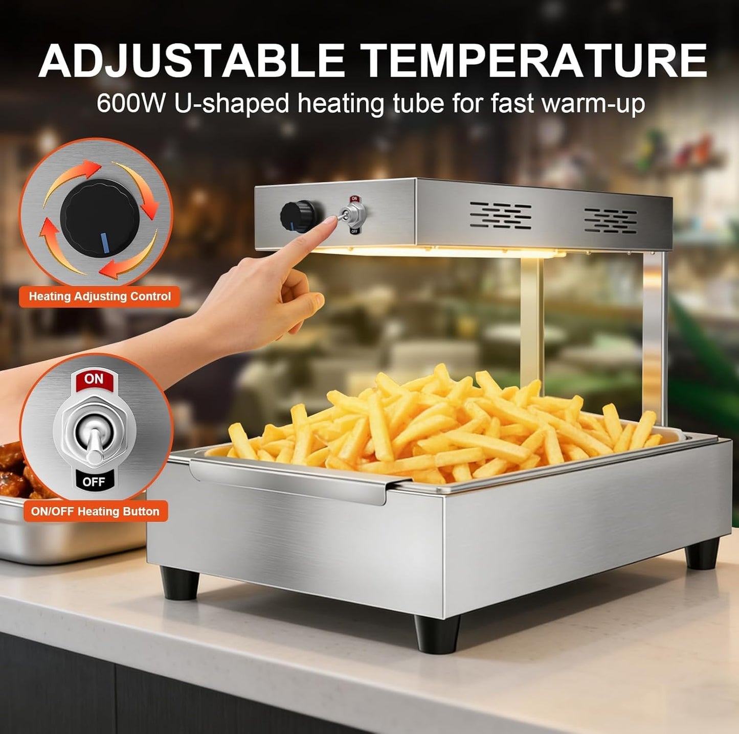 Calentador papas fritas 600W acero inox con espátula