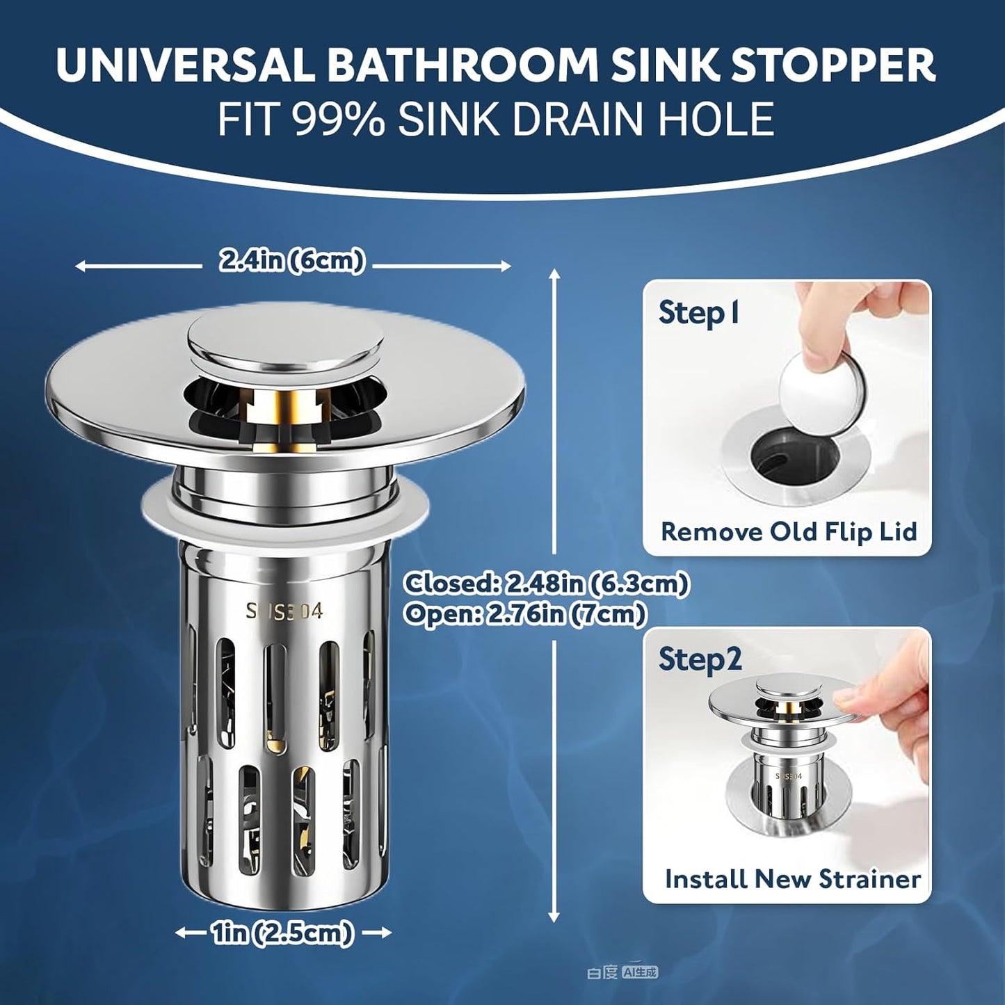 Pack 2 Coladores Drenaje Baño Tapón Universal Acero Inox