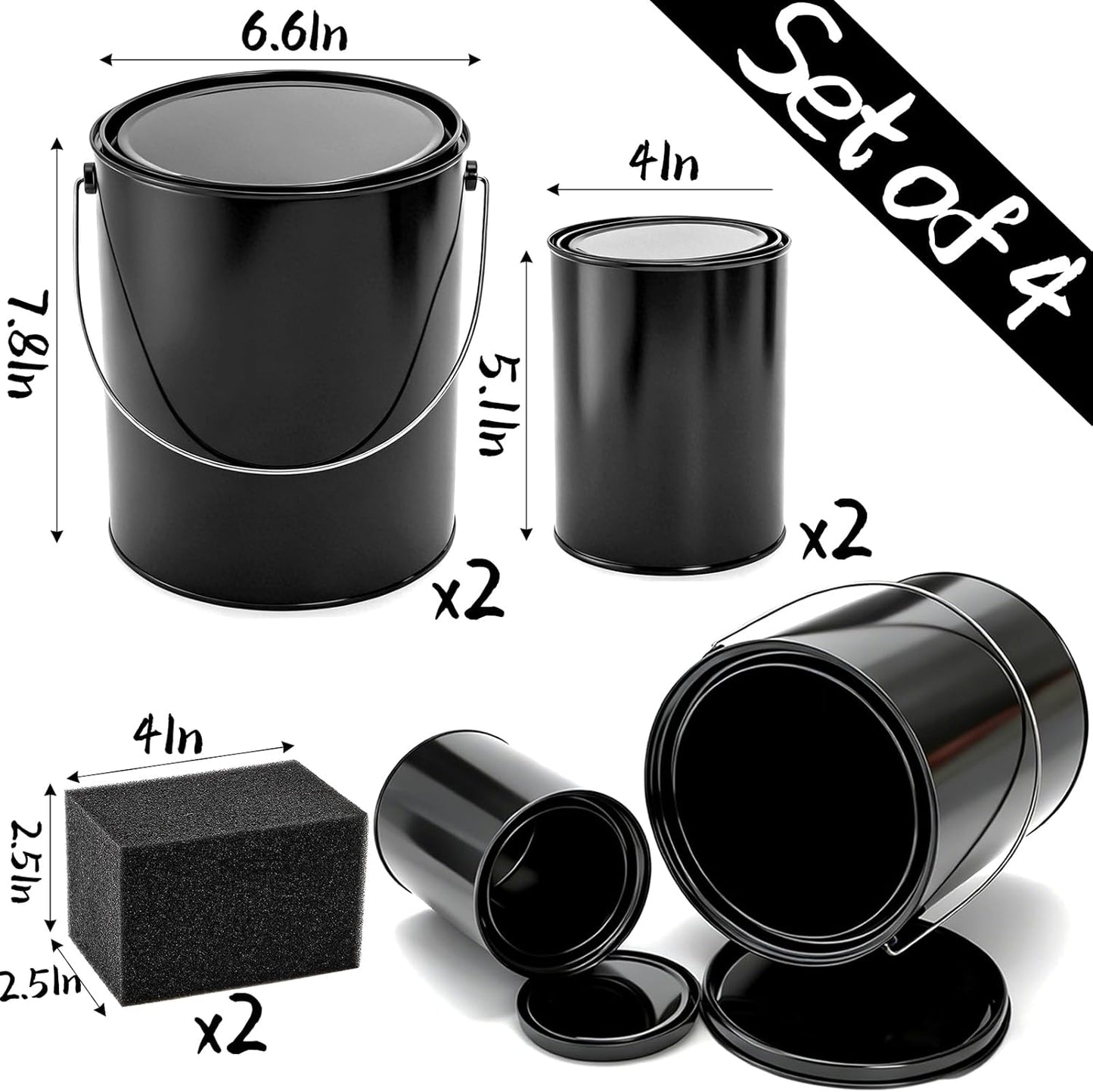 Pack 4 Latas Pintura Metálica 1qt y 1gal Cubos Vacíos Negro