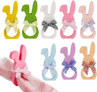 Juego 8 servilleteros conejo Pascua coloridos decoración mesa