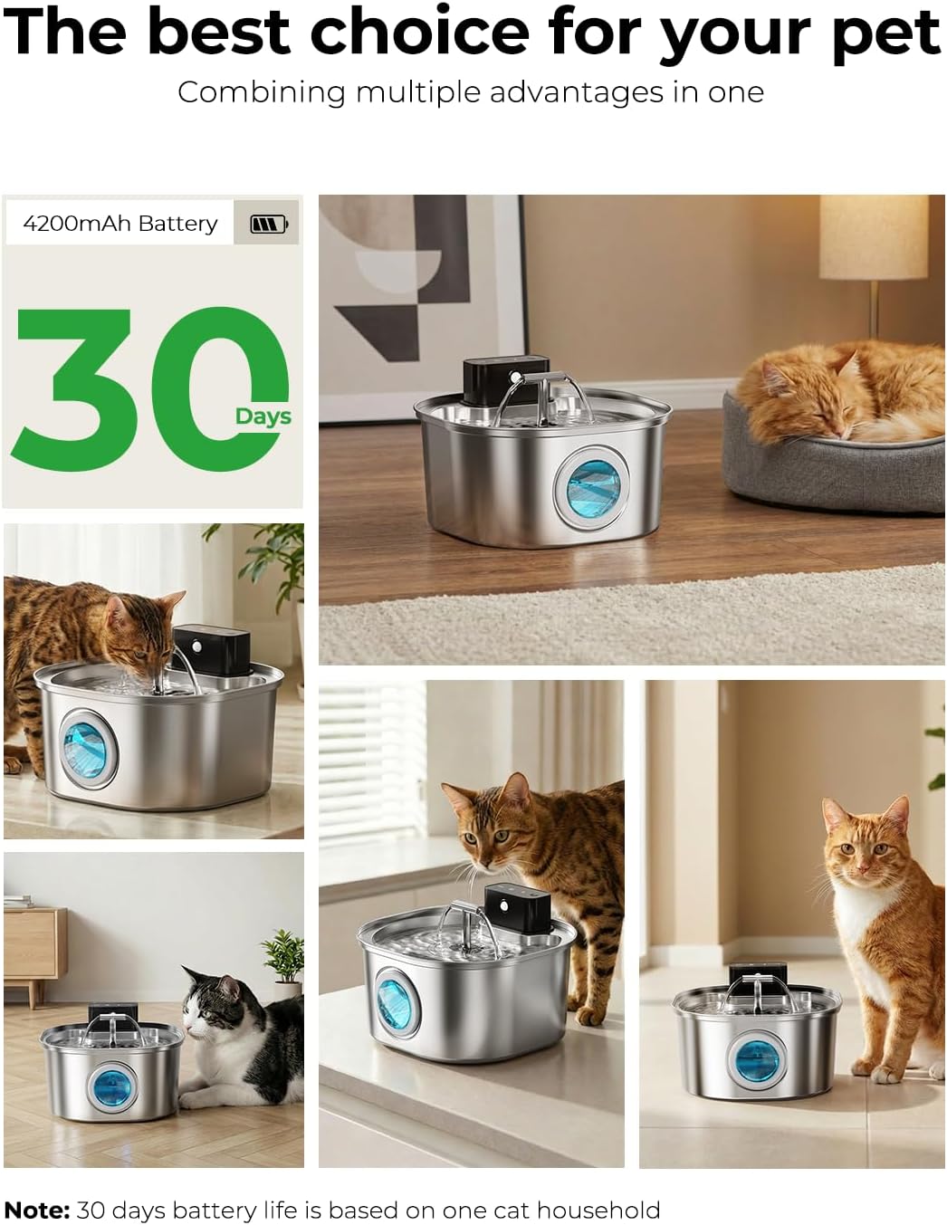 Fuente agua gatos acero inox 3.2L sensor movimiento