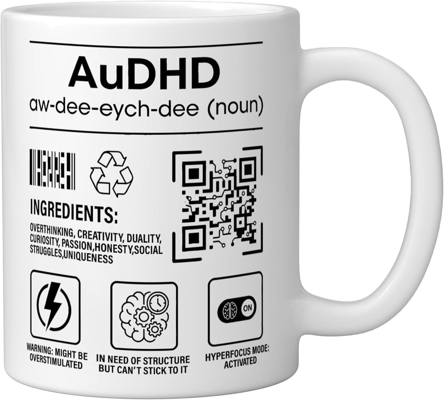 Taza Cerámica Neurodivergente Autismo TDAH Blanco