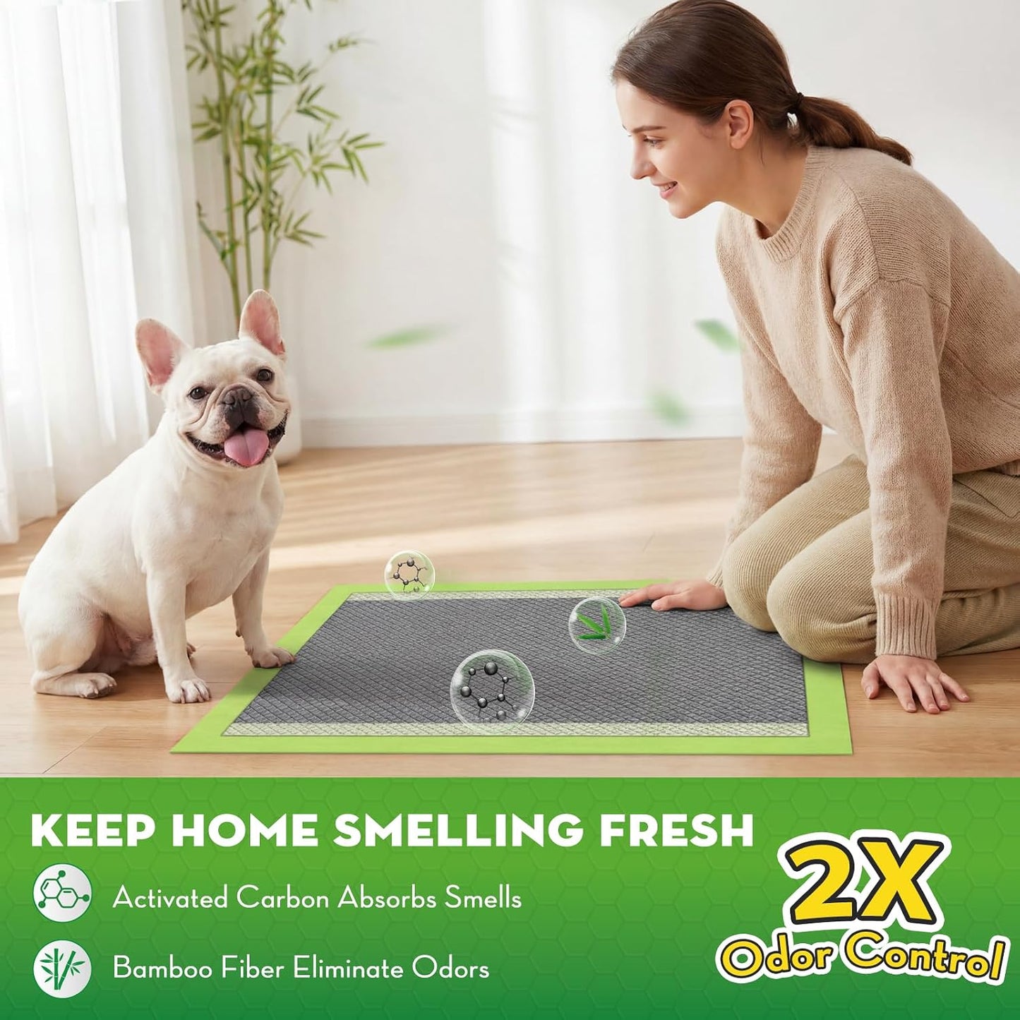 Almohadillas orinar perro 22x22pulg 100uds con carbón y bambú
