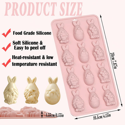 2 Moldes Silicona 3D Conejo Pascua 12 Cavidades Antiadherentes