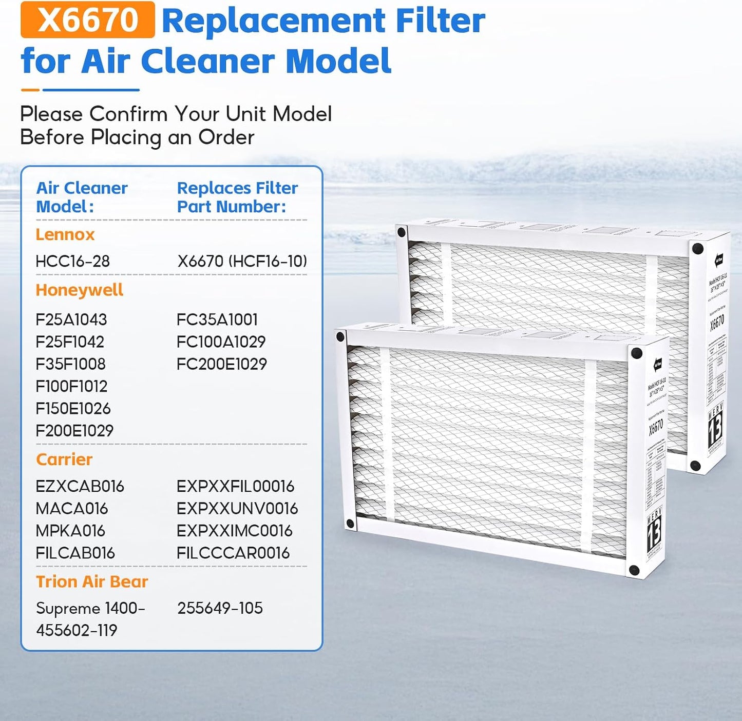 2 Filtros MERV 13 comp Lennox X6670 HCF16-11