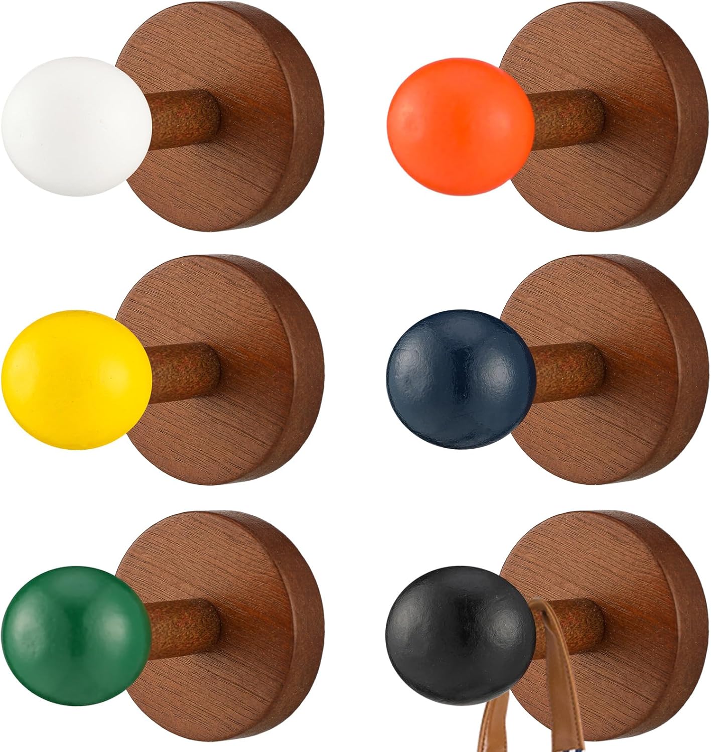6 Ganchos Madera Nogal Oscuro Perchas Toallas Llaves