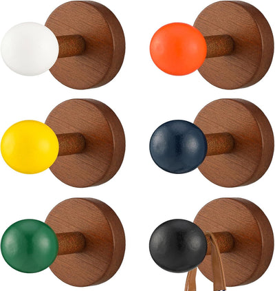 6 Ganchos Madera Nogal Oscuro Perchas Toallas Llaves