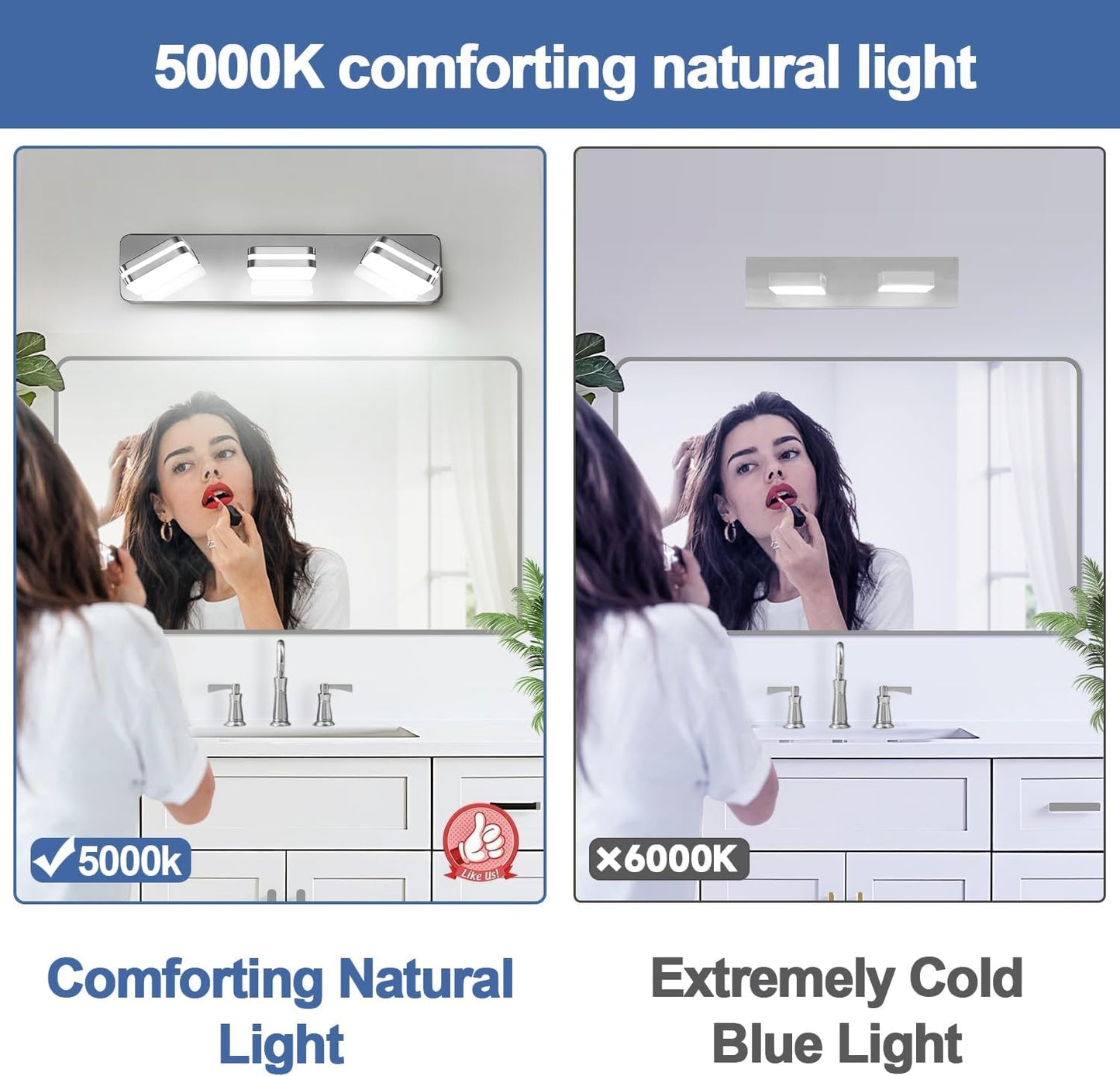 Lámpara LED tocador baño 1300 lm luces rotativas cromadas