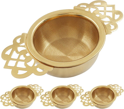 Set 4 coladores té acero inox malla fina dorado