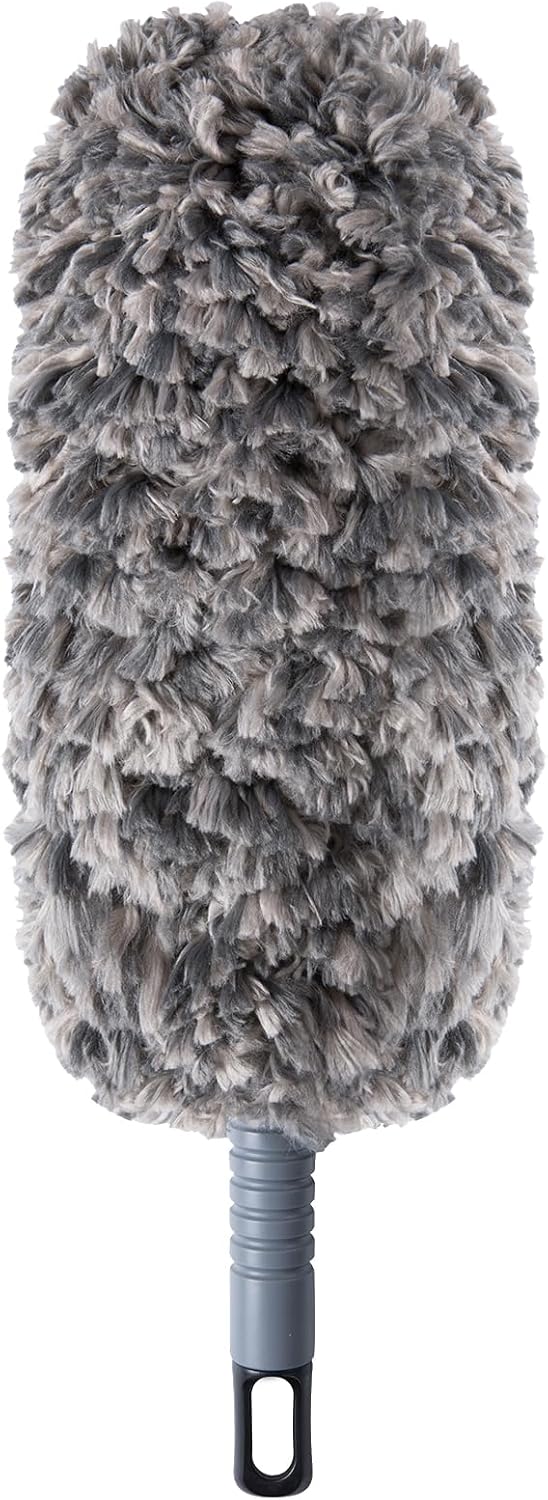Plumero microfibra 16.8pulg reutilizable hogar auto negro gris