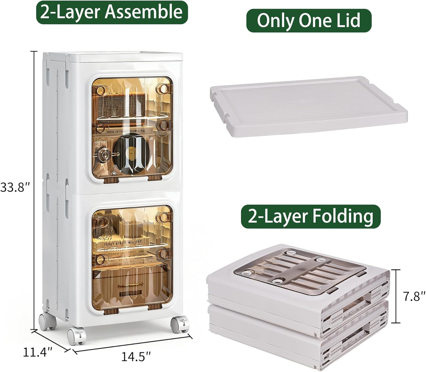 Contenedor apilable 98qt 2 niveles ruedas puerta transparente