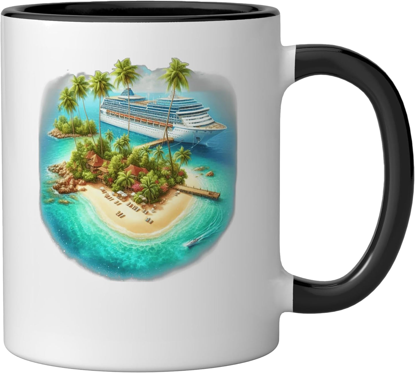 Taza cerámica para vacaciones en crucero isla tropical negra/blanca
