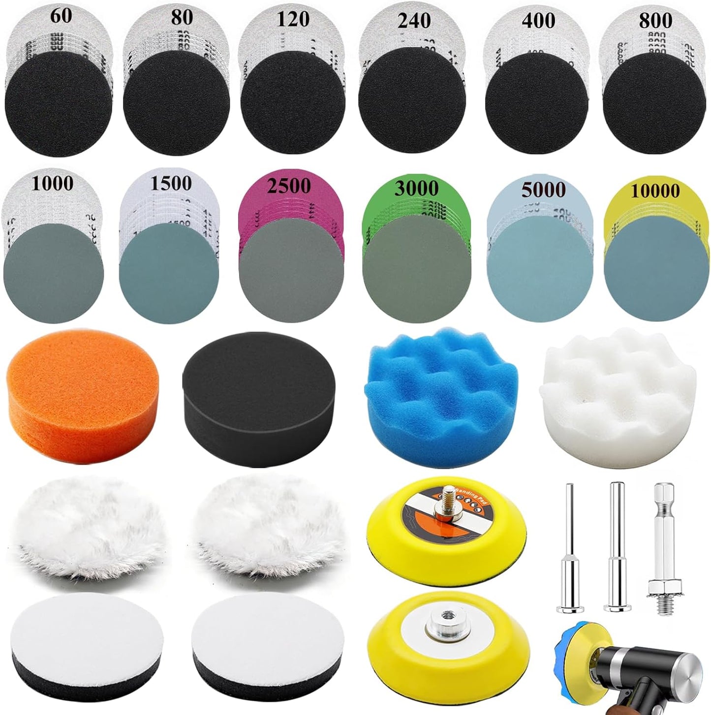 Kit lijado 3pulg grano 60-10000 para metal y madera