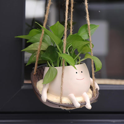 Silla colgante cuna maceta cara sonriente para plantas