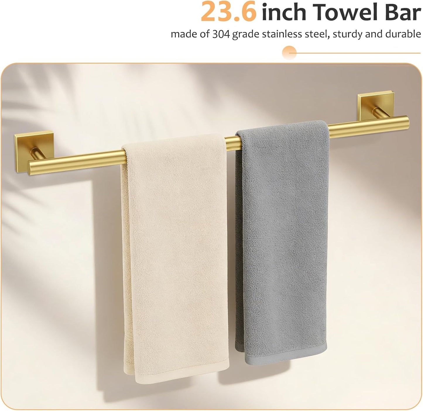 Set 5 Pzas Accesorios Baño Oro Cepillado Acero Inox 23.6pulg