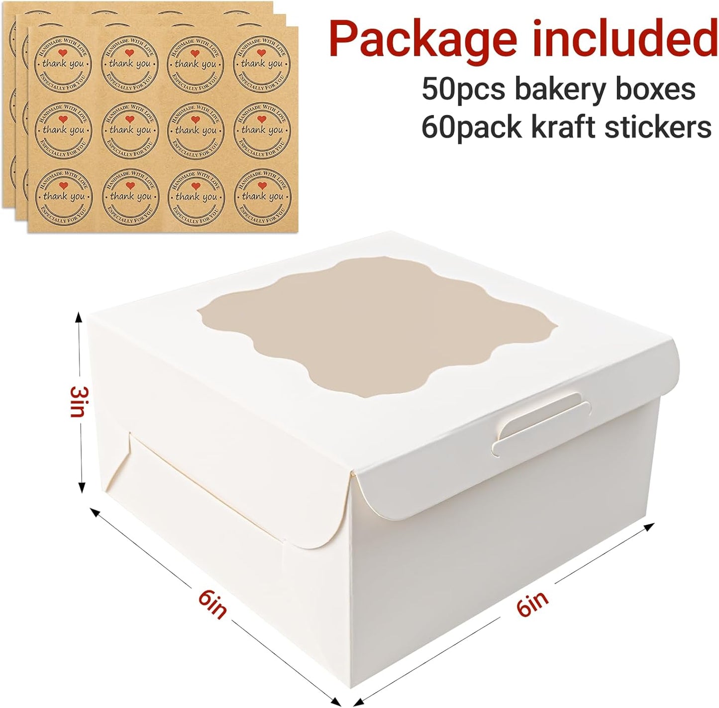 Cajas de panadería con ventana 6 x 6 x 3 pulgadas 25 piezas para golosinas