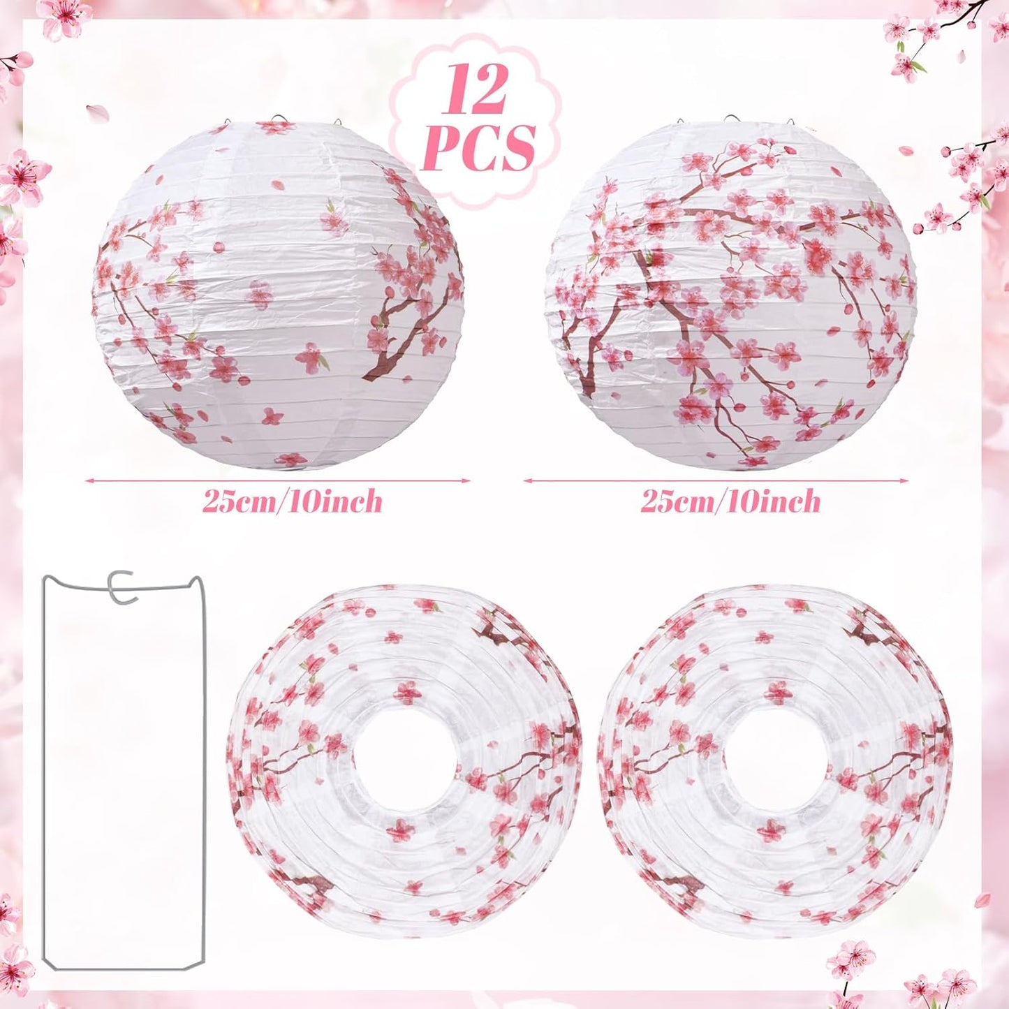 12 Linternas Flor Cerezo 10pulg Decoración Fiesta Té