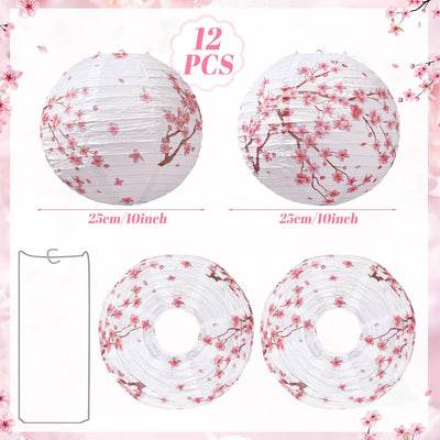 12 Linternas Flor Cerezo 10pulg Decoración Fiesta Té