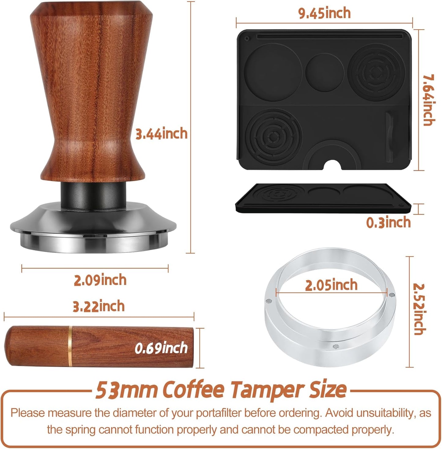 Kit accesorios espresso 2.087pulg con tamper alfombrilla