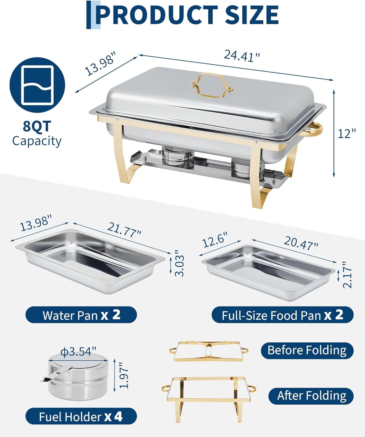 Set 2 Pzas Platos Rectangulares Acero Inox Buffet Dorado