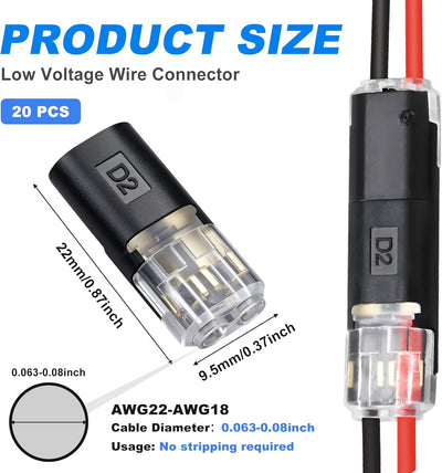 Conector doble alambre LED 2 pines con hebilla bloqueo 20 uds