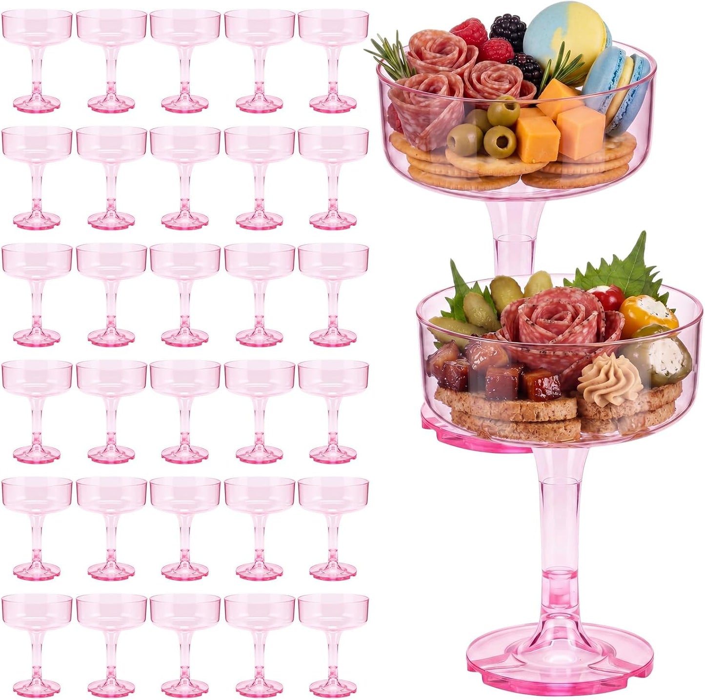 50 Copas Champán Plástico 7oz Apilables Rosa Clásico