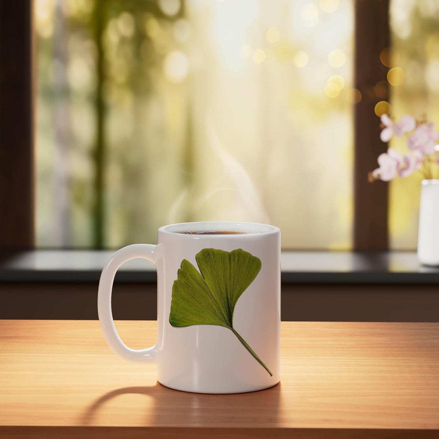 Taza Cerámica Ginkgo Leaf Blanca