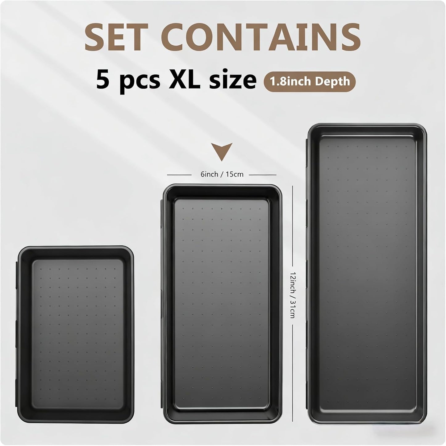 Organiz. cajones plástico negro tamaño XL5 piezas