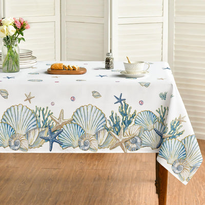 Mantel cuadrado de verano 60 x 60 pulgadas con diseño de concha y estrellas de mar
