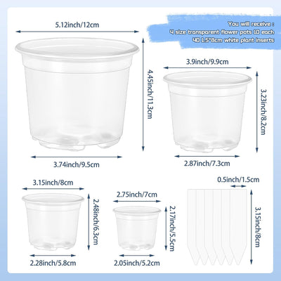 40 Macetas Transparentes 5/4/3/2.75pulg con Orificio Drenaje