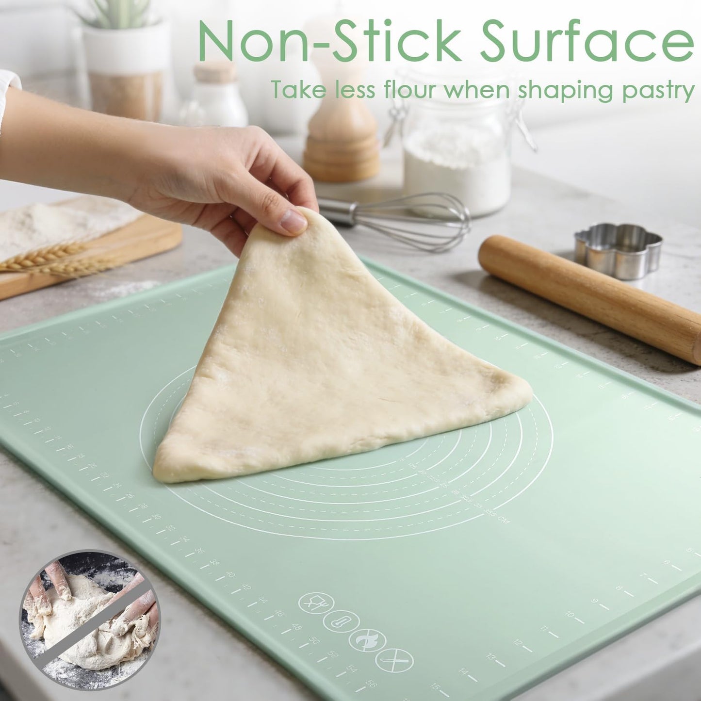 Tapete silicona extra grande para hornear, 28 x 20 pulgadas, antideslizante con bordes elevados