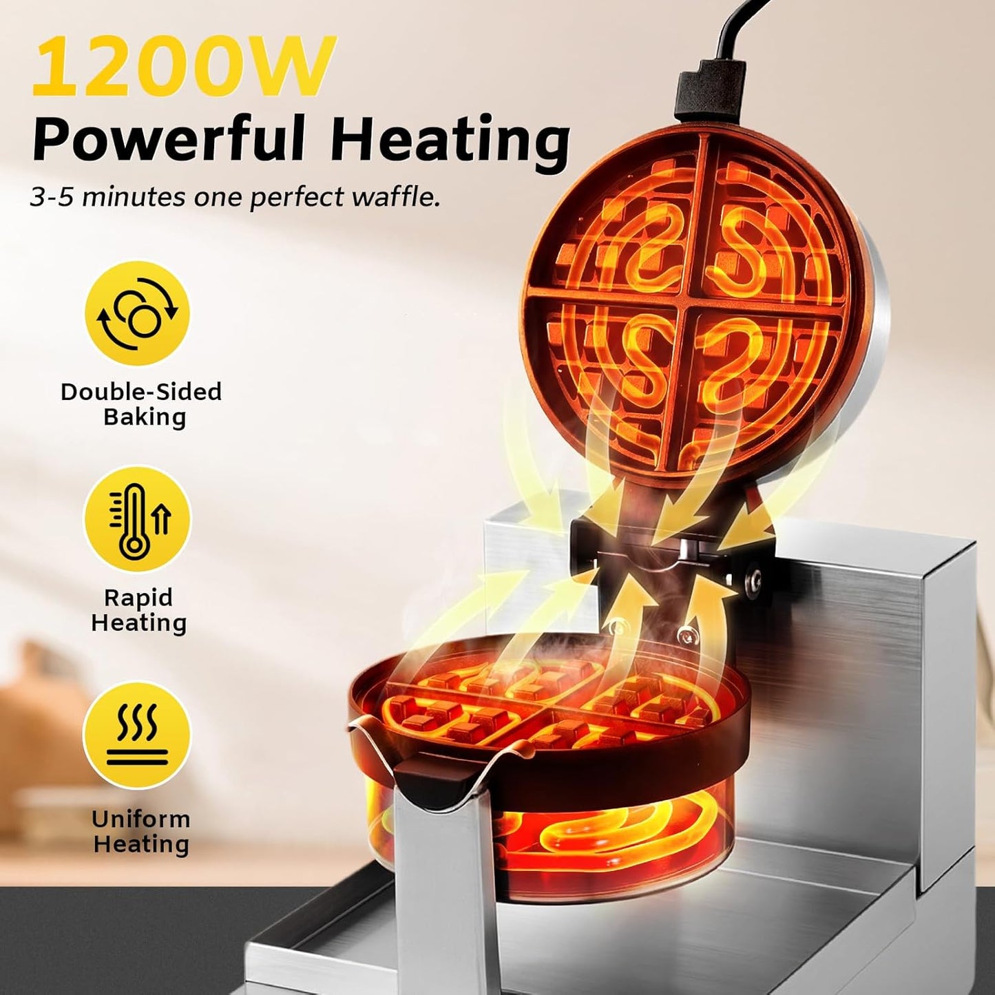 Makina de panqueques comercial 1200W con forma belga