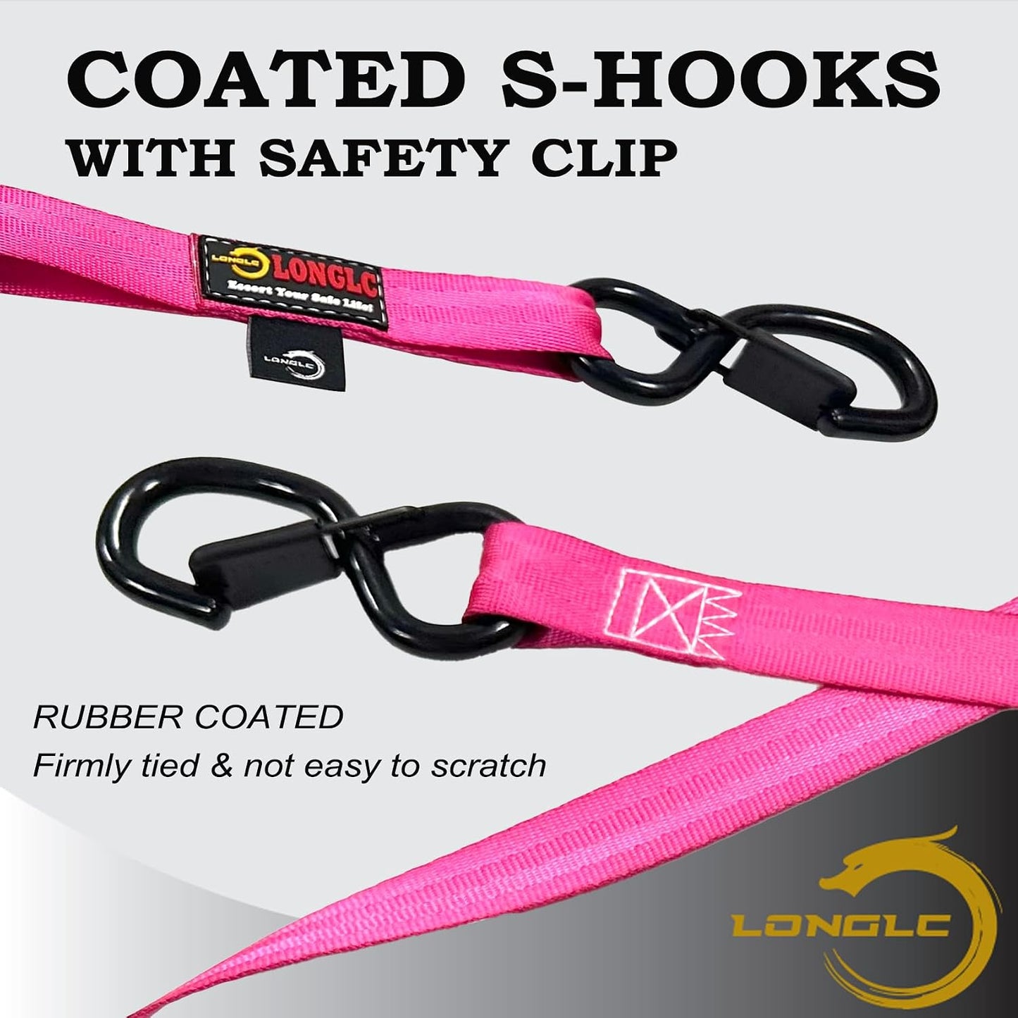 2 Pzas Correas Retráctiles Rosadas 1pulg x10ft 2000lb para Camiones