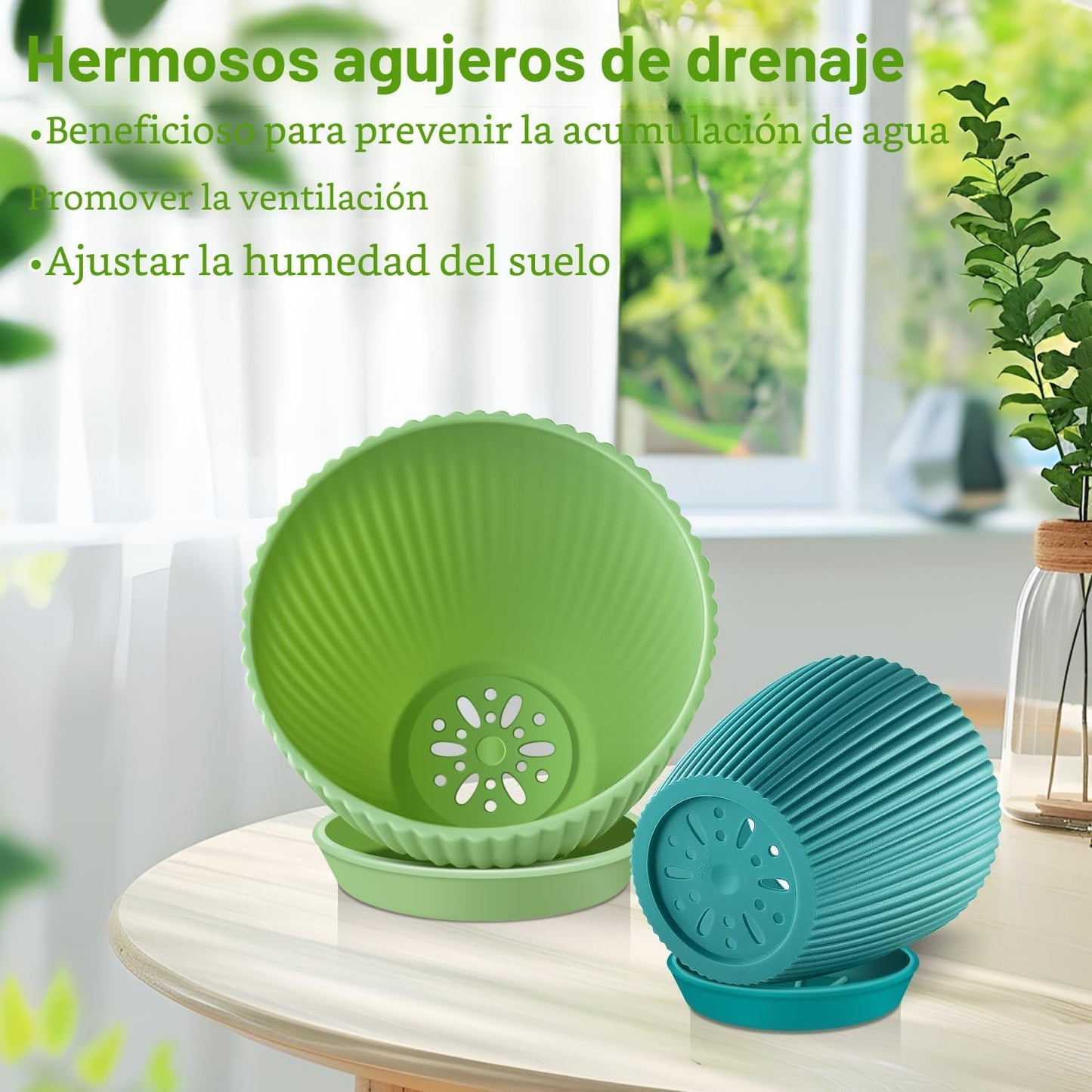 Set 6 Macetas Plástico Drenaje 7.5/6.7/6/5/4/3.5pulg