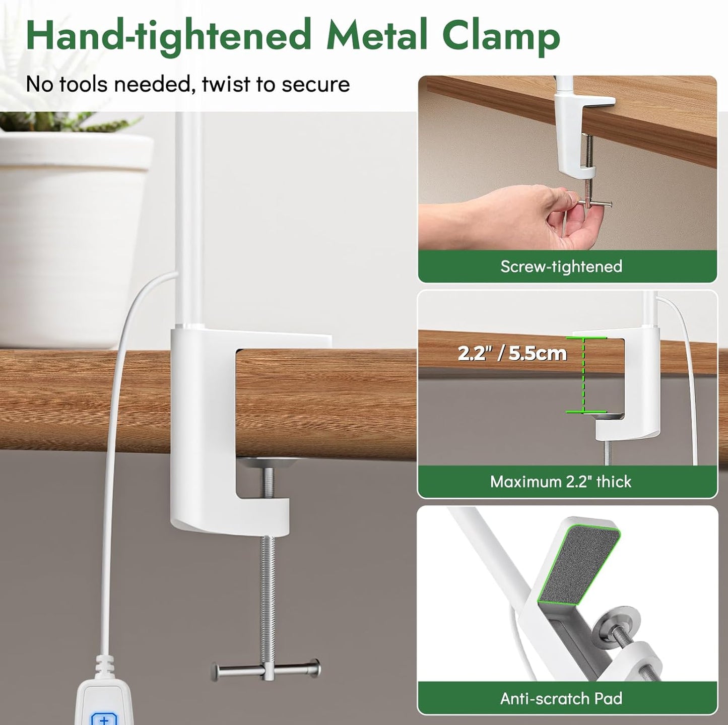 Lámpara escritorio LED con clip 27pulg brazo flexible 3 modos