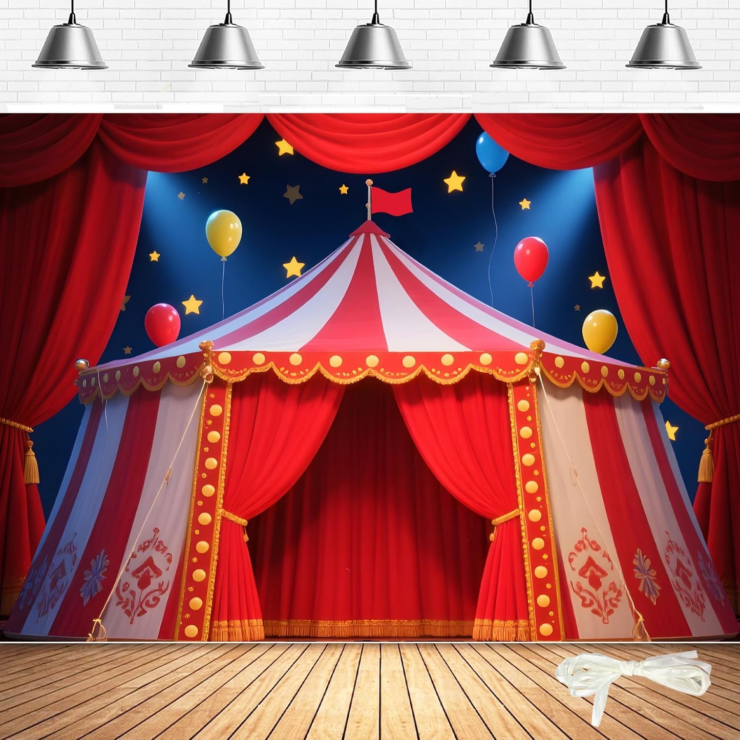 Telón carnaval 7x5ft con cinta 19.68ft y ojales latón decoración