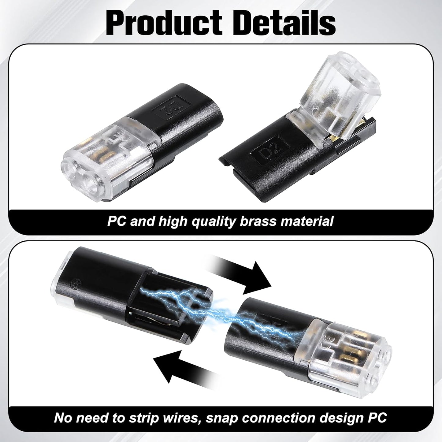 50 Conectores Enchufables Doble Cable para Tira Led