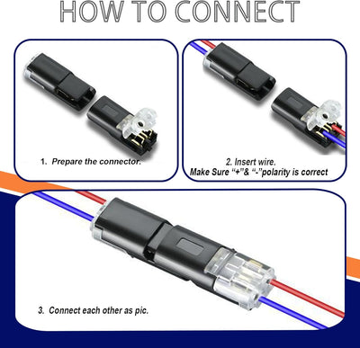 50 Conectores LED Tira Luz Doble Cable 2 Pines Hebilla