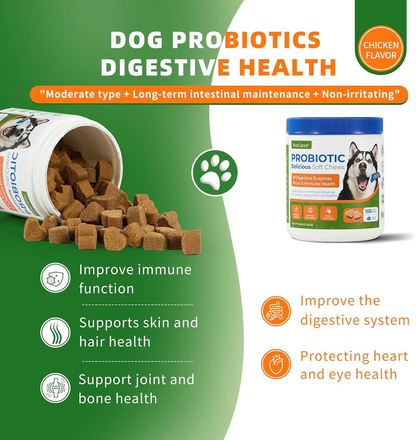 Probióticos perros con enzimas y calabaza para digestión