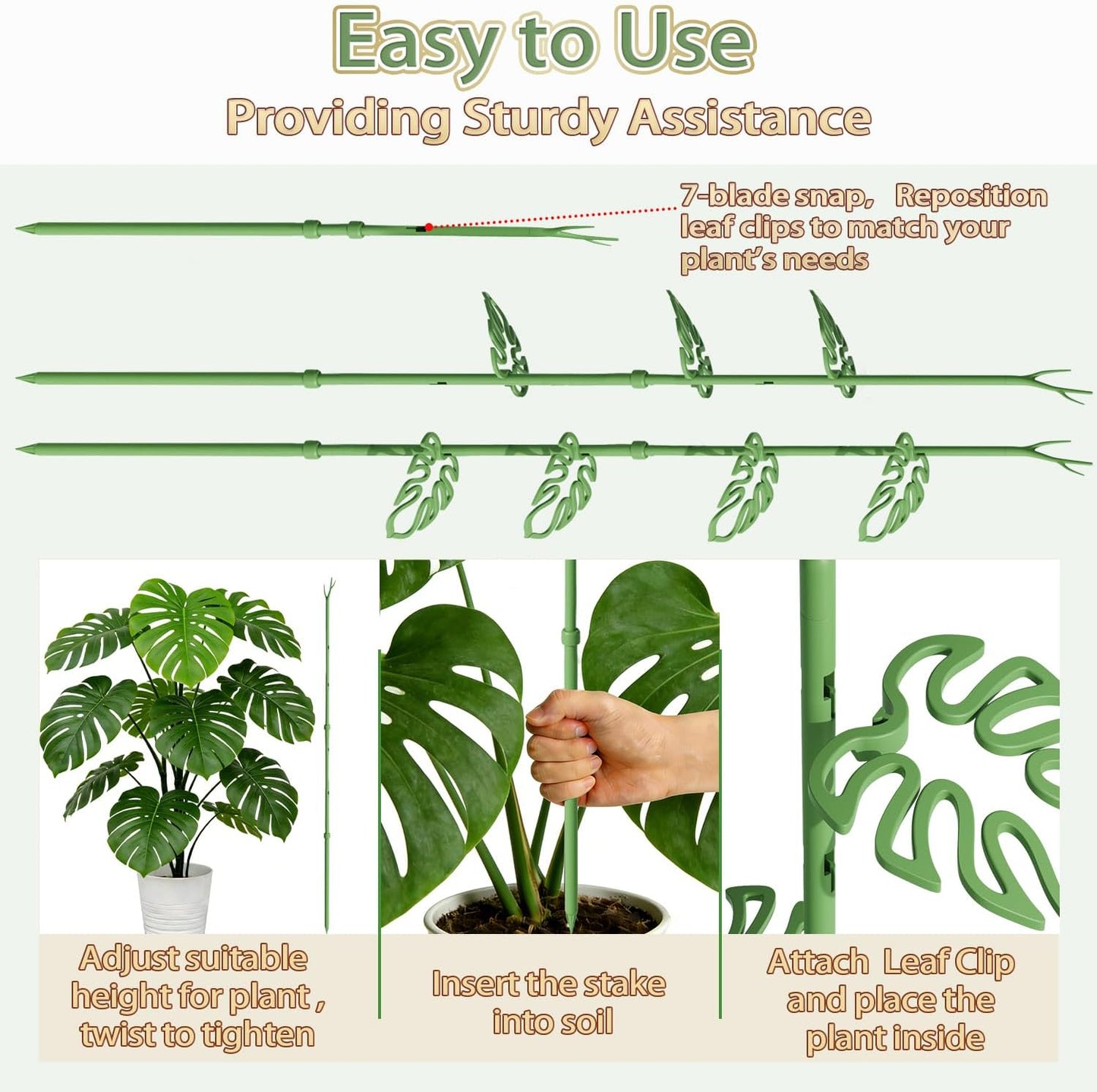 Estacas telescópicas para plantas Monstera ajustables 21-43pulg