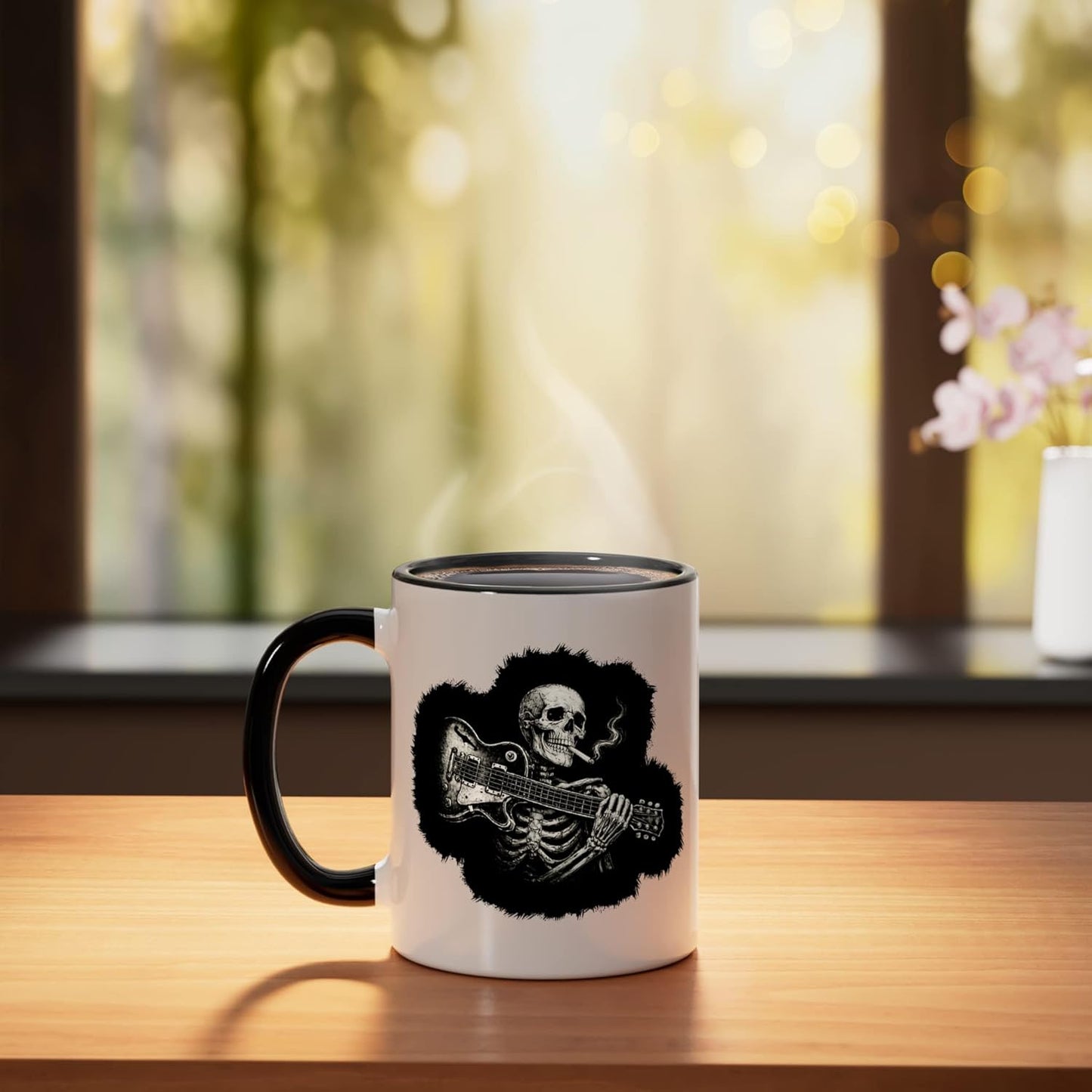 Taza de cerámica Funny Skeleton Smoking Playing Guitarra Rock n Roll
