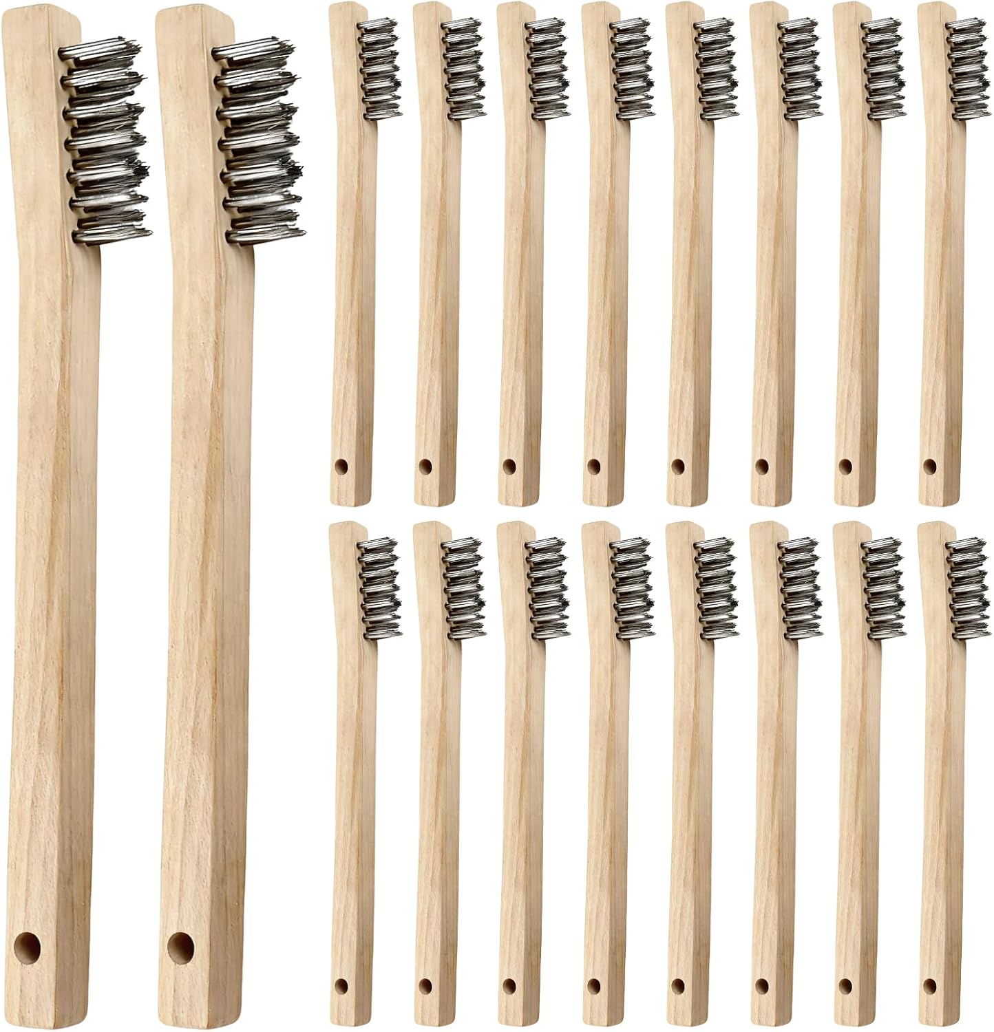 Set 18 Cepillos Alambre Mango Madera Acero Inox 7.7pulg